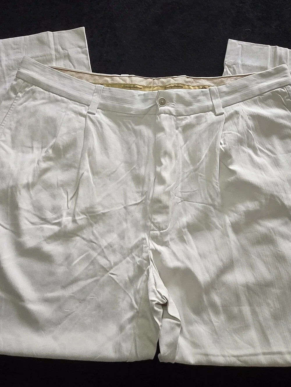 Tommy Bahama Pants Mens 38x28 Beige 80% Silk Blend Straight Leg Pleated Front